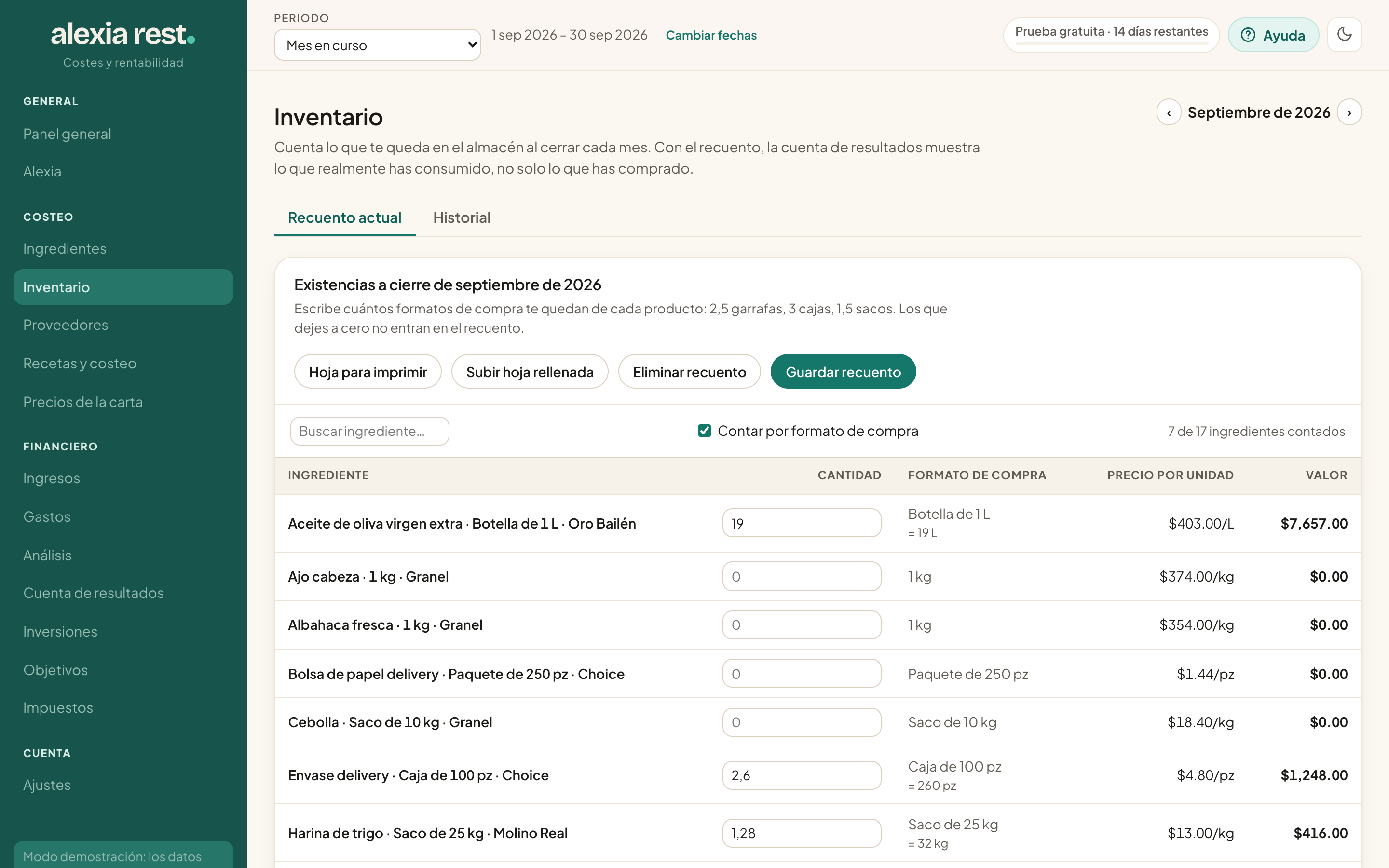 Recuento de inventario a cierre de mes